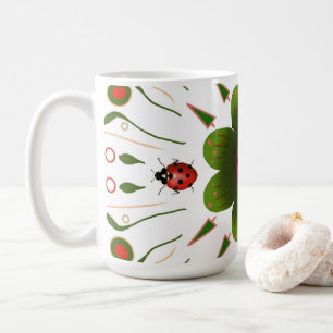 Mug Ladybug - avec rouge, vert sur blanc
