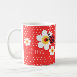 Mug Ladybug / ladybird rouge jaune blanc nom filles