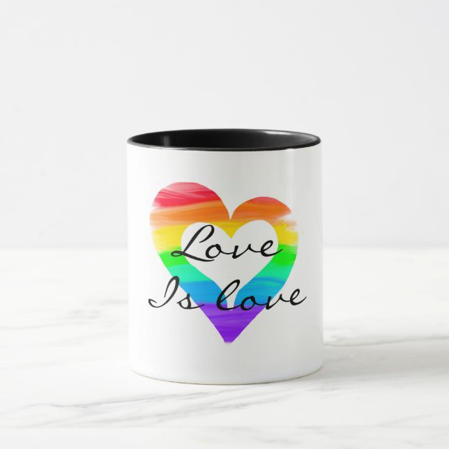 Mug L'amour, c'est l'amour, coeur arc-en-ciel peint (Centre)
