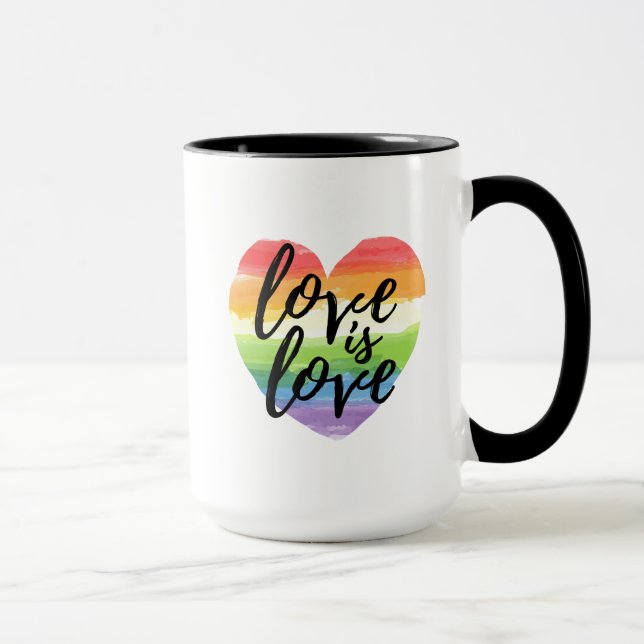 Mug L'amour est l'amour| Coeur d'aquarelle arc-en-ciel (Droite)