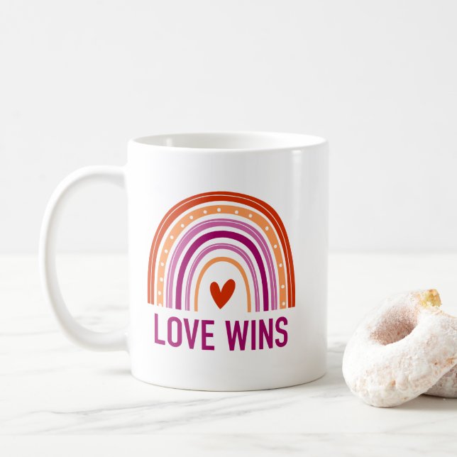 Mug L'amour gagne Lesbian Rainbow (Avec donut)