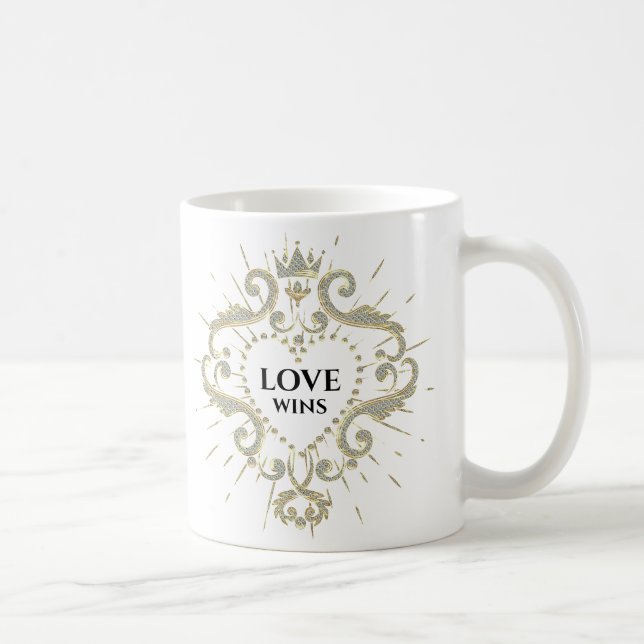 Mug L'amour gagne Valentines scintillante Couronne (Droite)