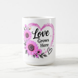 Mug L'amour grandit ici Cœur floral tournesol rose