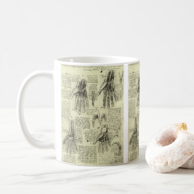 Mug L'anatomie de la main humaine de Léonard de Vinci (Avec donut)