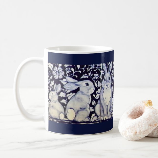 Mug Lapin bleu et blanc 7 lapins ! Cadeau de tuiles fl (Avec donut)