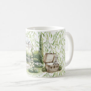 Mug Lapin dans une poitrine Feuilles vertes Floral