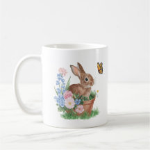 Lapin de Pâques avec Papillon et Fleurs