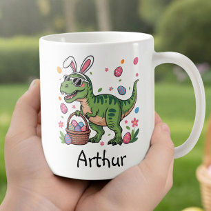 Mug Lapin de Pâques dinosaure personnalisé avec un nom