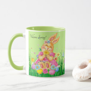 Mug Lapin de Pâques en rose Printemps Fleurs temps Cad
