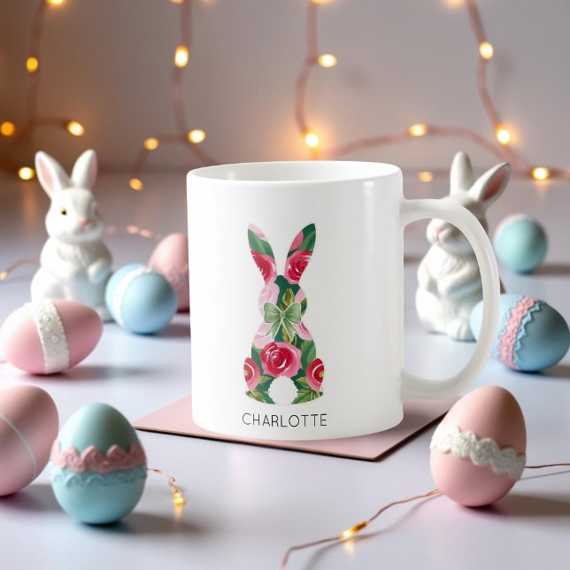 Mug lapin de Pâques personnalisé avec design flora (Personalized Easter Bunny Mug with Floral Design)