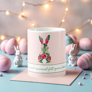 Mug lapin de Pâques personnalisé avec rose pastel
