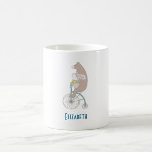 Mug Lapin et ours en Whimsical Riding a Bike Together