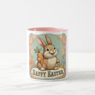 Mug Lapin souriant avec Carotte Floral Joyeux Pâques