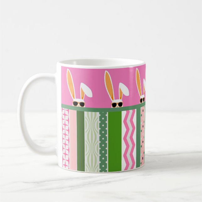 Mug Lapins blancs roses et verts personnalisés de Pâqu (Gauche)