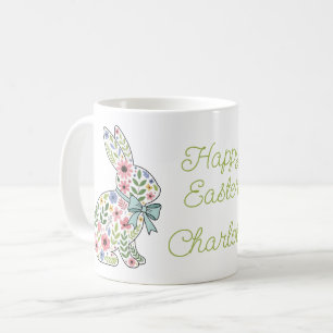 Mug Lapins de Pâques aux fleurs sauvages roses et bleu
