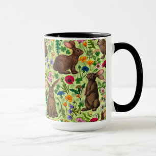 Mug Lapins et fleurs sauvages sur le vert miel
