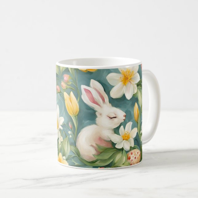 Mug lapins, fleurs de printemps et oeufs de Pâques. Pe (Devant droit)