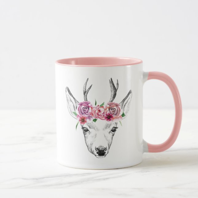 Mug L'aquarelle fleurit des cerfs communs (Droite)
