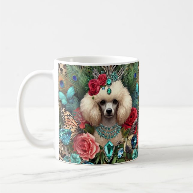 Mug L'art floral du chien de caniche blanc (Gauche)