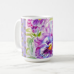 Mug Latte floral à pansy violette peinte à la main