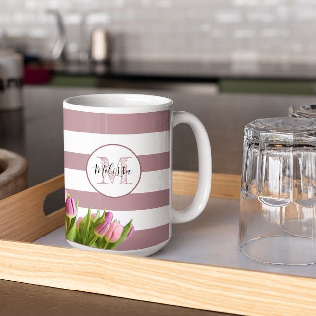 Mug Lavande et Tulipe Monogrammé Personnalisé (Créateur téléchargé)