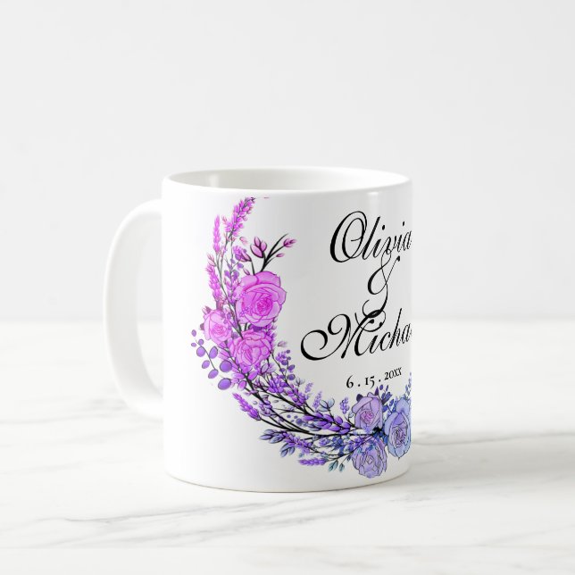 Mug Lavande, Eucalyptus, violet rose roses turquoises (Devant gauche)