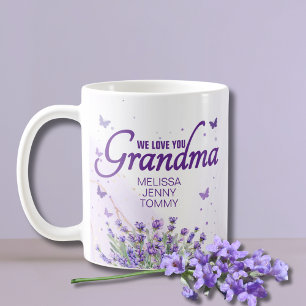 Mug Lavande Violette Élégante Nous T'aimons Grand-mère