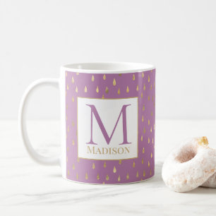 Mug Lavender Pink Gold Raindrop Moderne Monogramme ten