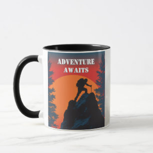 Mug L'aventure Attend Silhouette de Montagne Coucher d