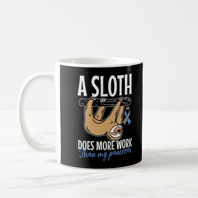 Mug Lazy Sloth Funny Pancreas T1D Diabète (Gauche)