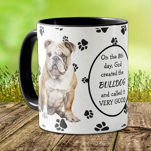 Mug Le 8e jour Dieu créa des Bulldogs anglais