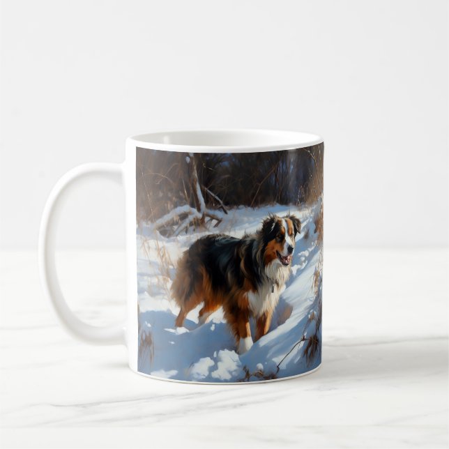 Mug Le Berger Australien Laisser Neige Noël (Gauche)