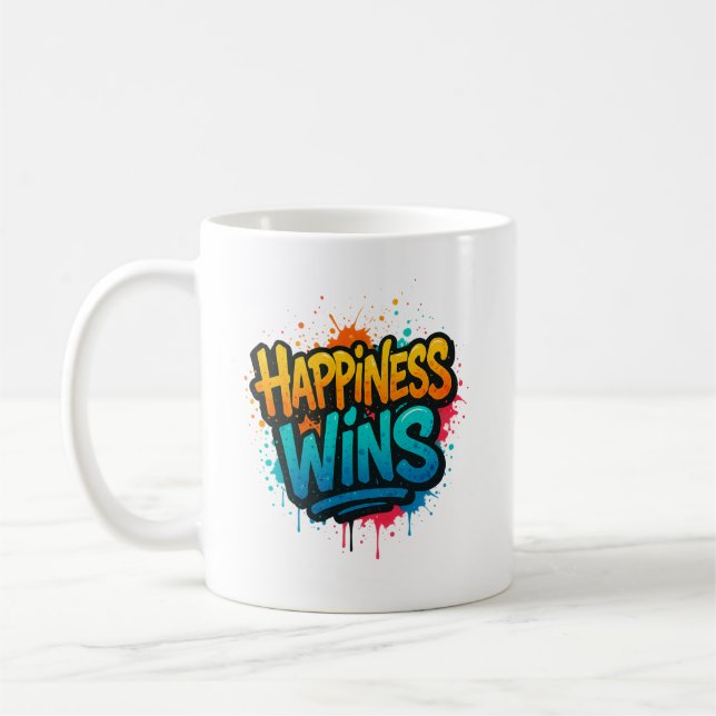 Mug Le bonheur gagne le design Graffiti (Gauche)