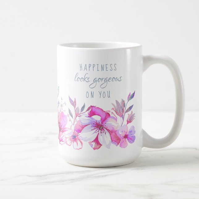 Mug Le bonheur regarde magnifique sur vous l'aquarelle (Droite)
