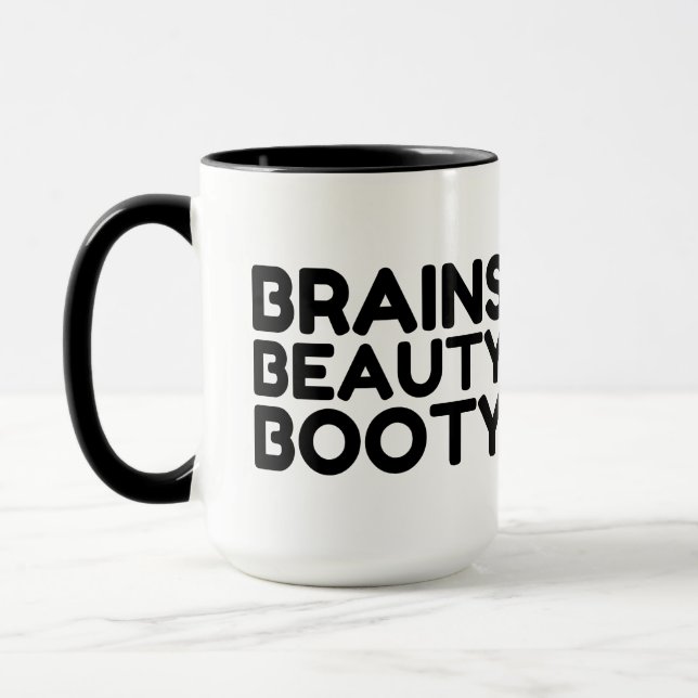 MUG LE BRAINS BEAUTY BOOTY FUNNY CITE (Gauche)