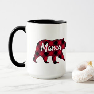 Mug Le Buffle rouge de l'ours de maman rustique plaid 