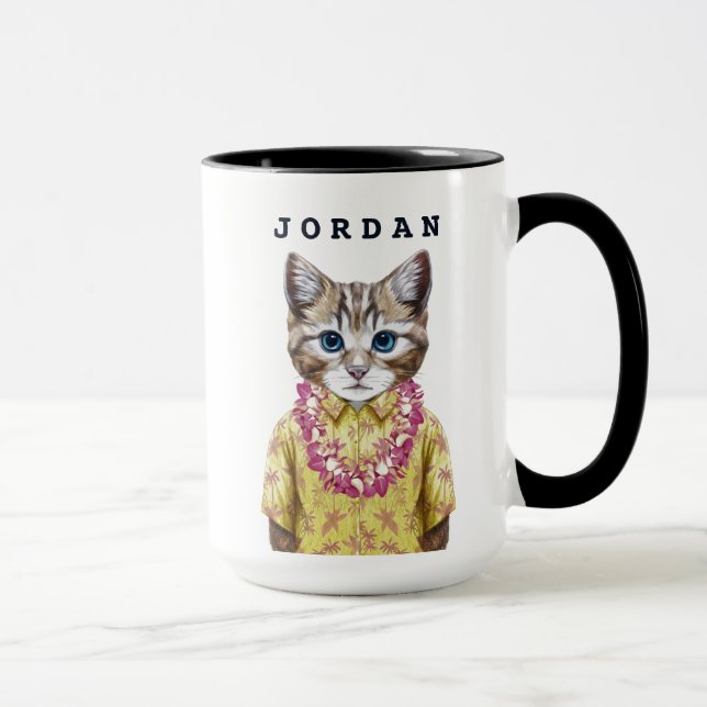Mug Le chat hawaïen de Kitty | ajoutent votre nom (Droite)