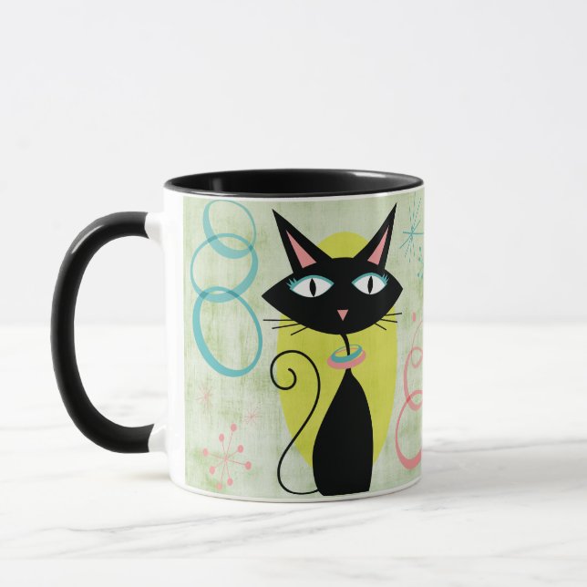 Mug Le Chat noir atomique moderne du milieu du siècle  (Gauche)