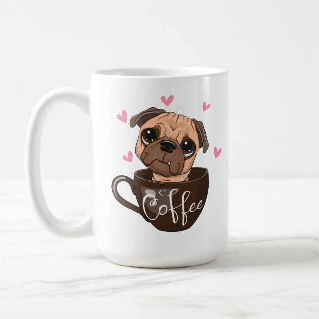 Mug Le chien du carlin de dessin est assis dans une ta (Gauche)