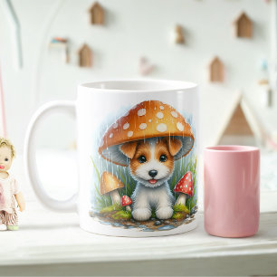 Mug Le Chiot De Fox Terrier Sous Le Parapluie De Champ
