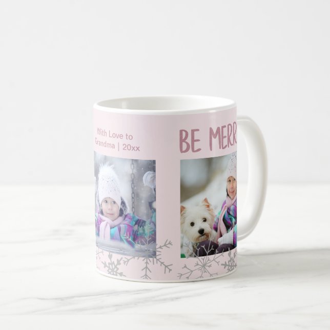 Mug Le collage de photo de Noël soit joyeux rose de (Devant droit)