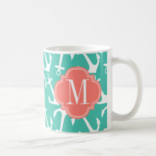 Mug Le corail nautique Girly de turquoise d'Ancres