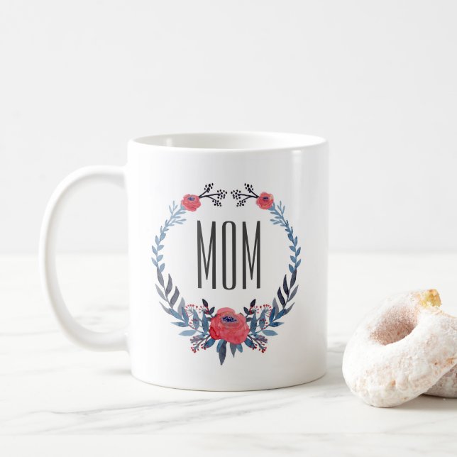 Mug Le jour de mère floral des roses rouges | (Avec donut)
