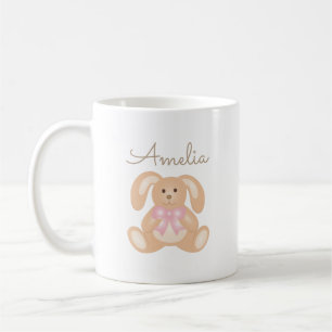 Mug Le lapin rose câlin mignon de ruban ajoutent votr