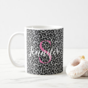 Mug Le léopard personnalise le monogramme rose et son 