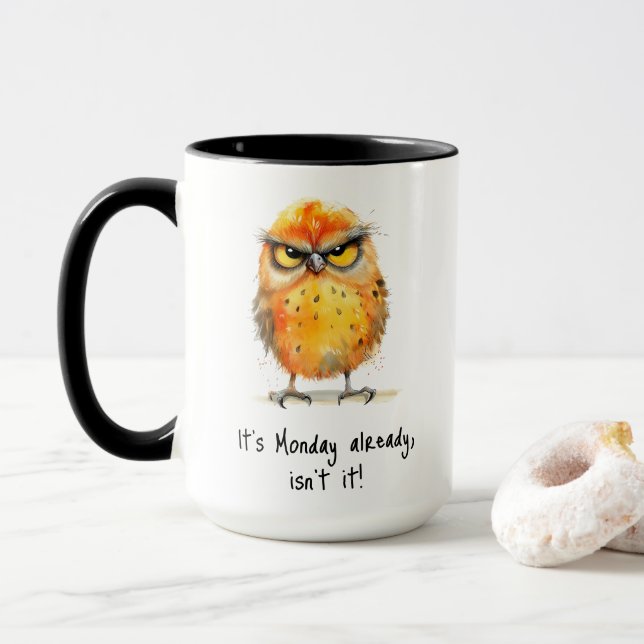 Mug Le lundi n’est-ce pas du café aux oiseaux grincheu (Avec donut)