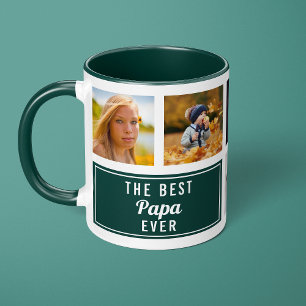 Mug Le Meilleur Papa Collage Photo Vert Personnalisé