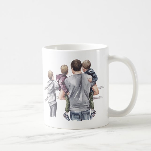 Mug Le meilleur papa du monde tient ses trois fils (Droite)