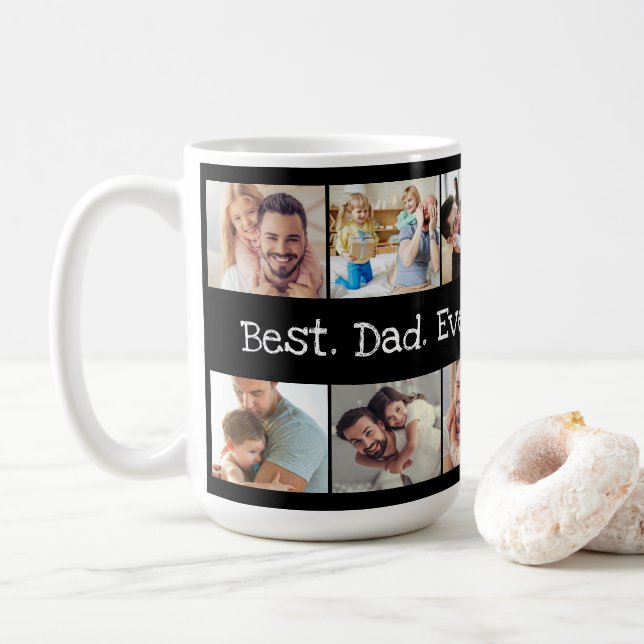 Mug Le meilleur.Papa. Jamais. Collage de photos en noi (Avec donut)