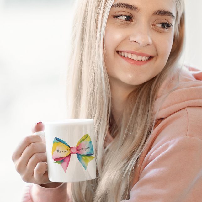 Mug Le Monde a besoin de toi, la boue (Empower yourself or someone else with this, "The world needs you" watercolor bow mug! )